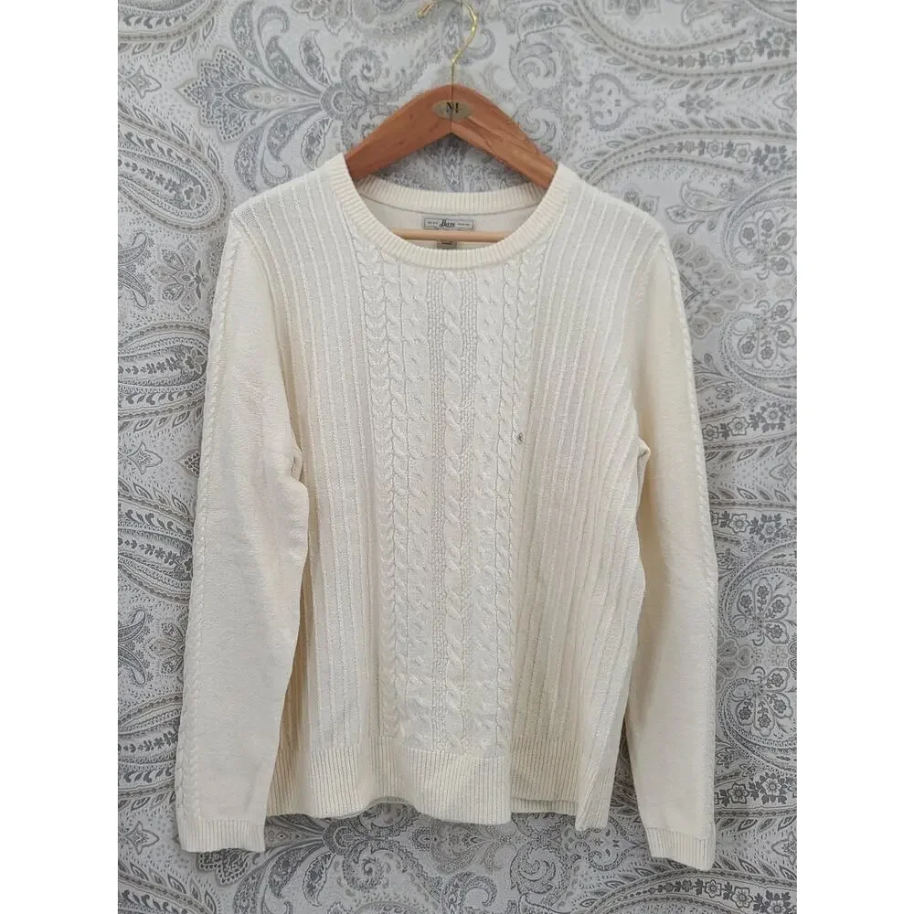 Fisherman minimalist cable knit Ivory sweater Bass SZ XL Cozycore nautical